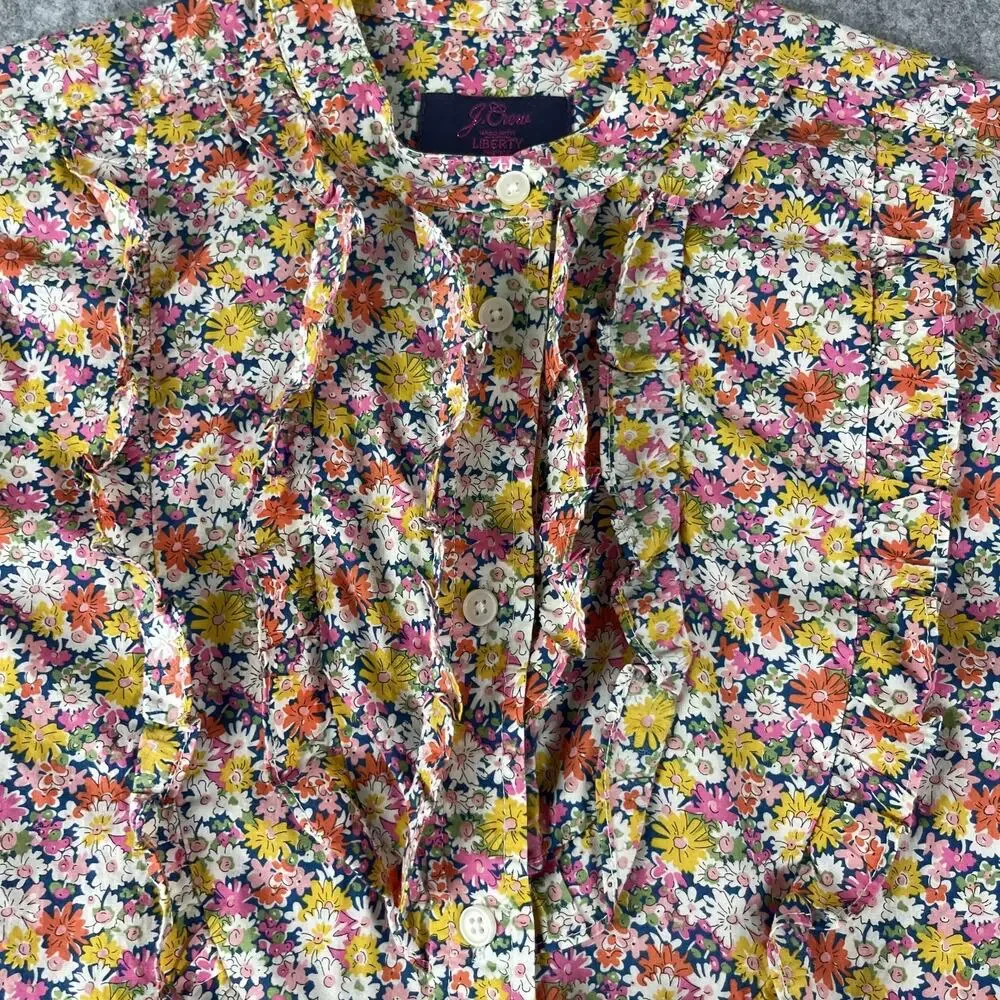 J.Crew Liberty London Band Collar Ruffled Shirt Womens‎ XS Libby Floral Cotton